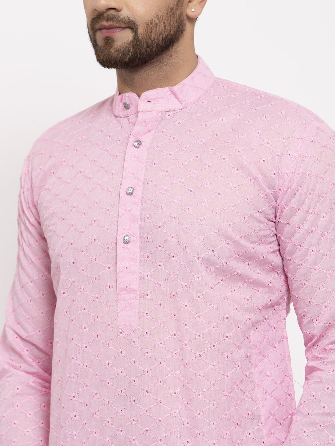 Jompers Men Pink Chikan Kurta Only