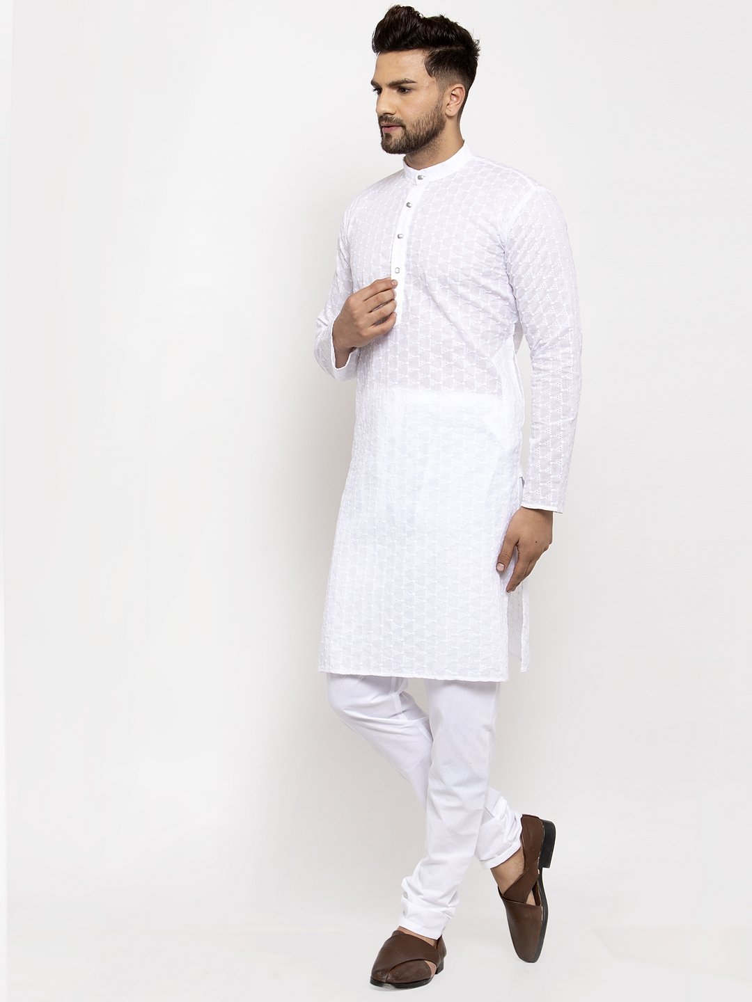 Jompers Men White Chikan Kurta Only 