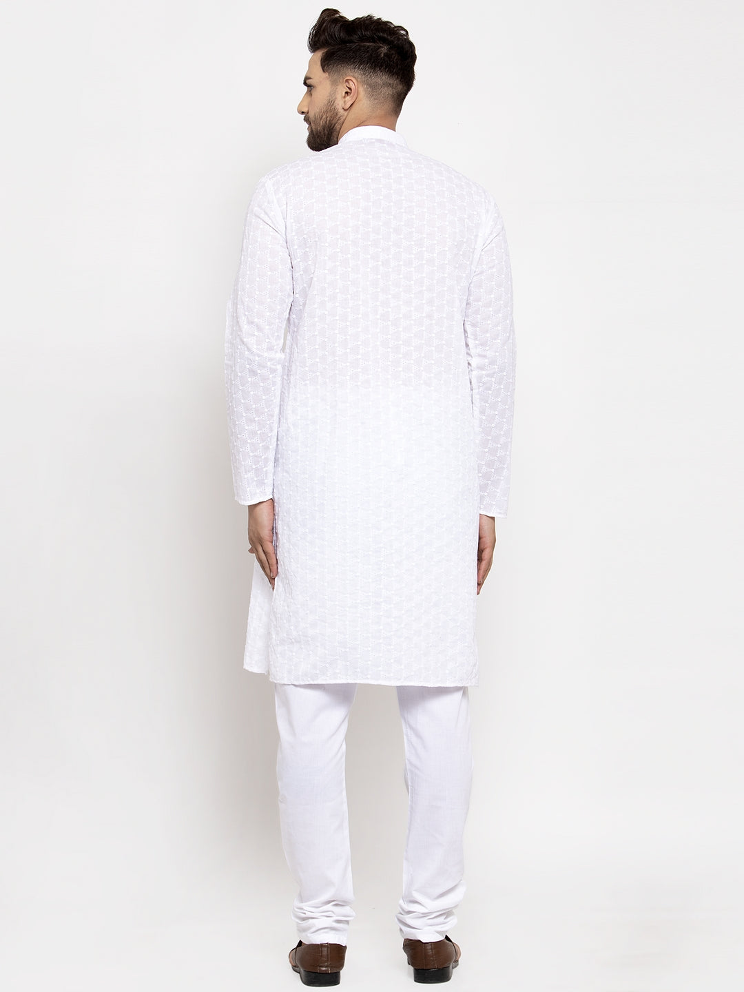 Jompers Men White Chikan Kurta with Churidar 