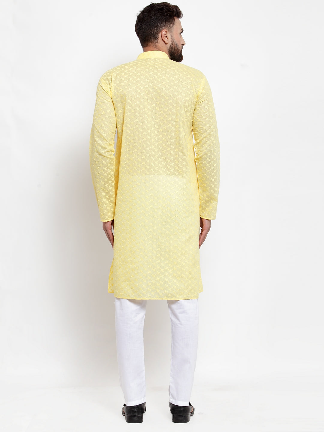 Jompers Men Yellow Chikan Kurta with Churidar 