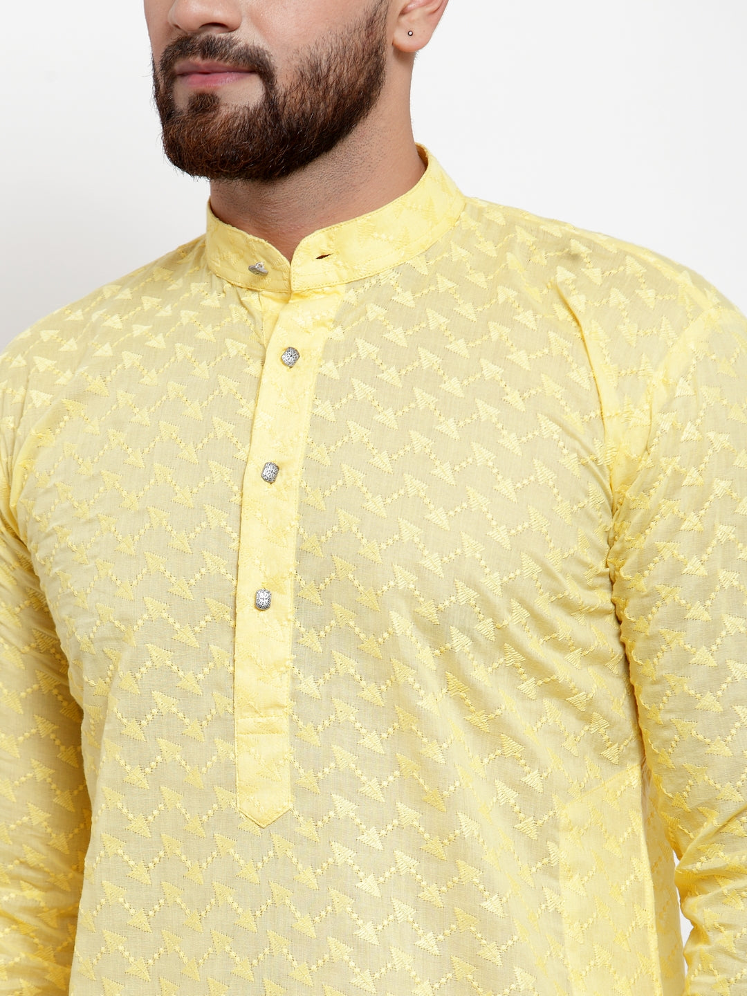 Jompers Men Yellow Chikan Kurta with Churidar 