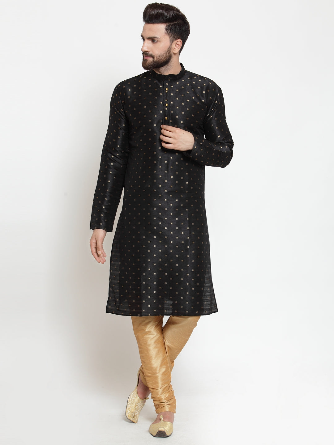 Jompers Men's Self Design Kurta with Pyjamas - Black