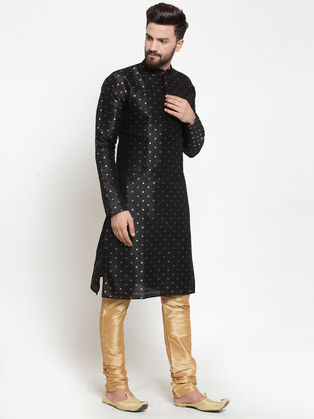 Jompers Men's Self Design Kurta with Pyjamas - Black