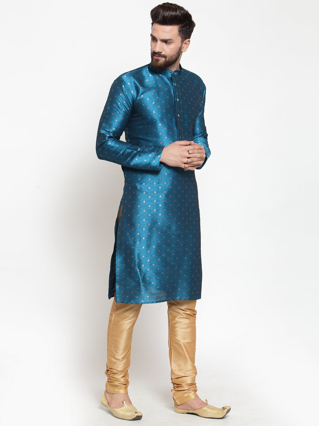 Jompers Men's Self Design Kurta with Pyjamas - Sky Blue