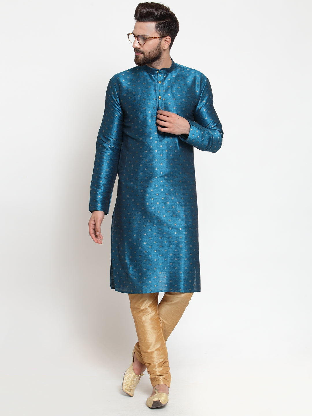 Jompers Men's Self Design Kurta with Pyjamas - Sky Blue