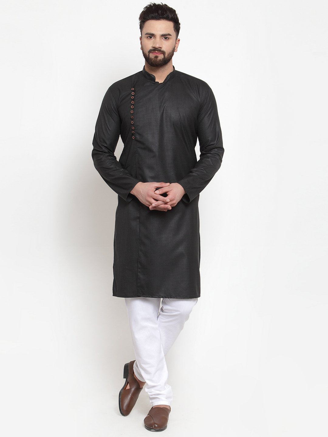 Jompers Men Black Solid Mandarin Collar Kurta Only