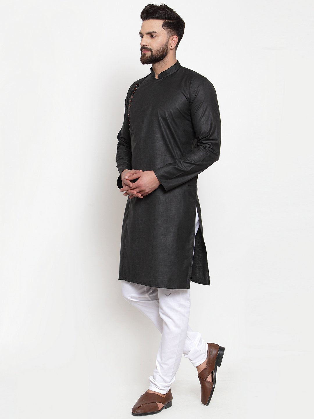 Jompers Men Black Solid Mandarin Collar Kurta Only