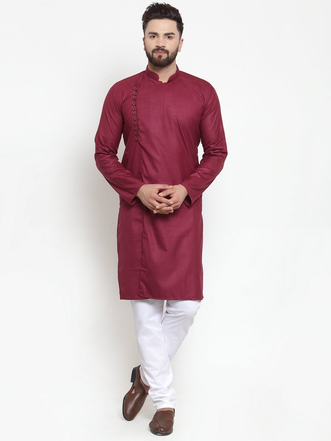 Jompers Men's Maroon Solid Kurta Only