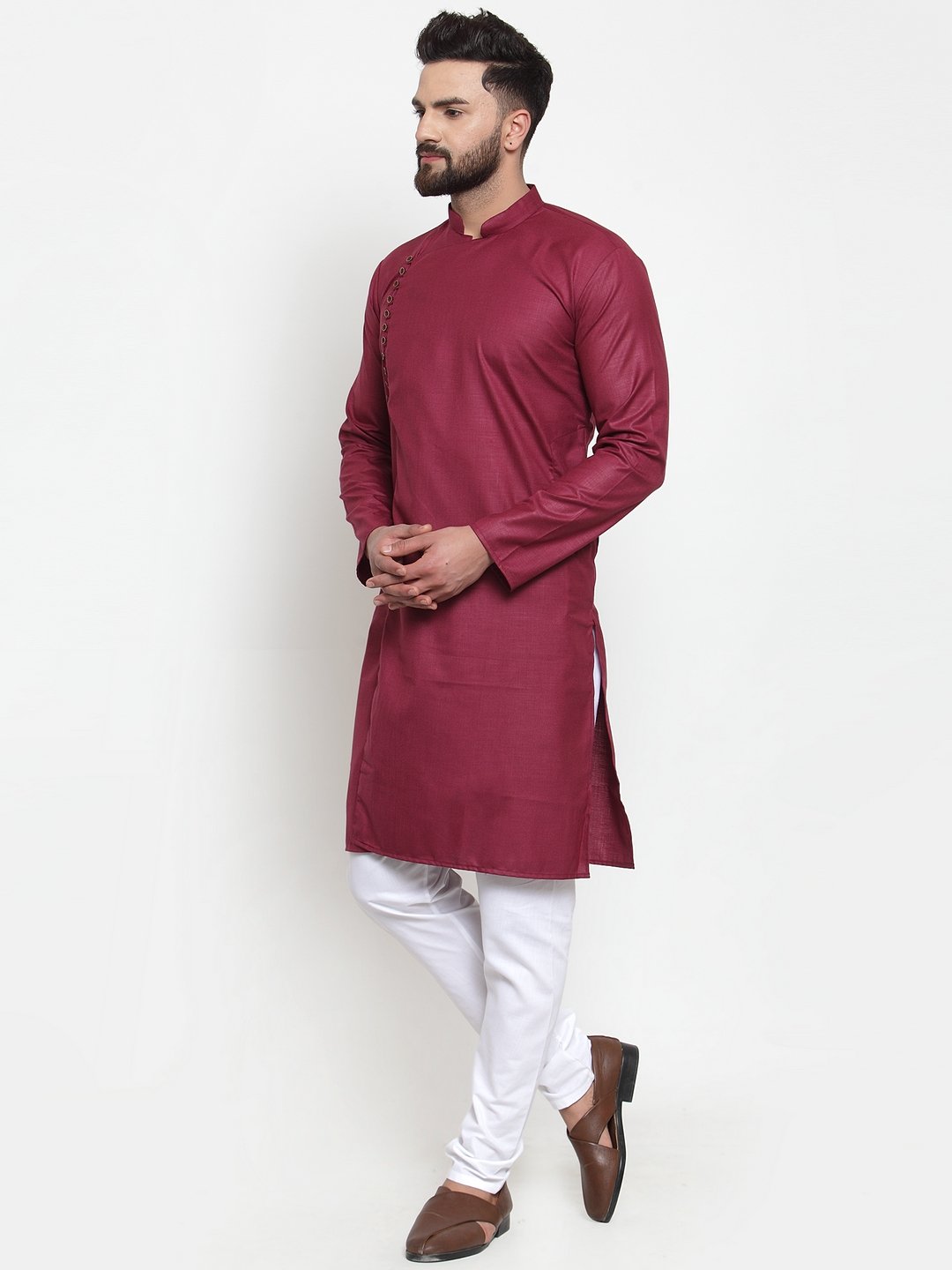 Jompers Men's Maroon Solid Kurta with Churidar