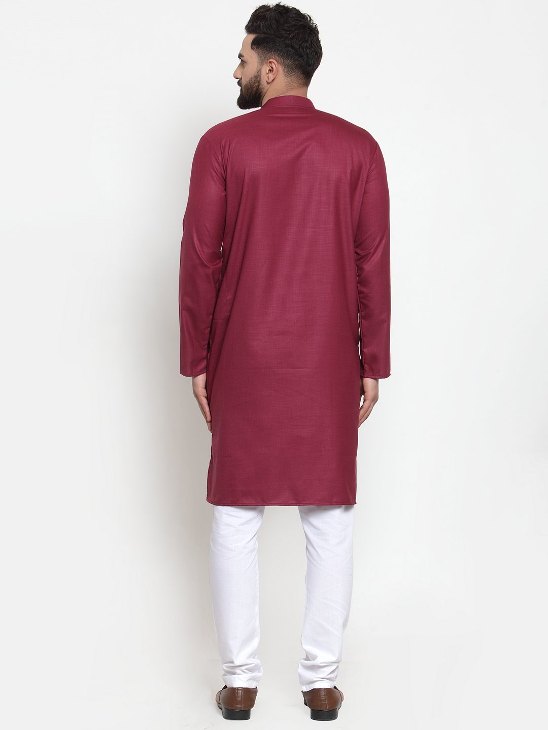 Jompers Men's Maroon Solid Kurta with Churidar