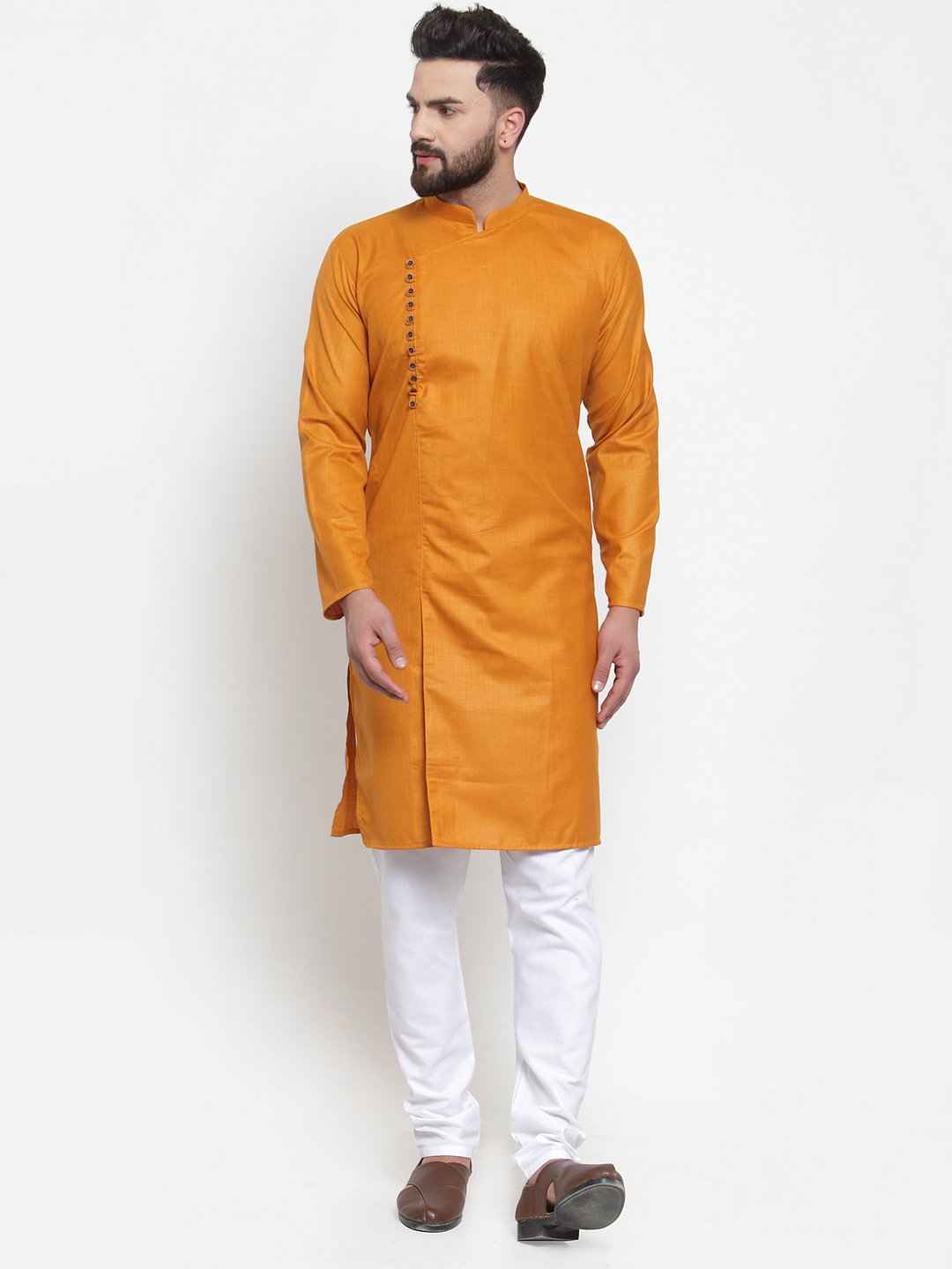 Jompers Men Mustard Solid Kurta Only