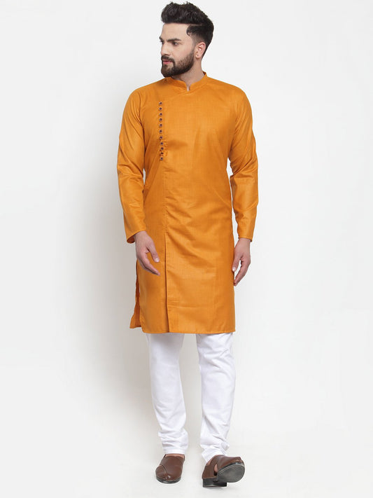 Jompers Men Mustard Solid Kurta with Churidar