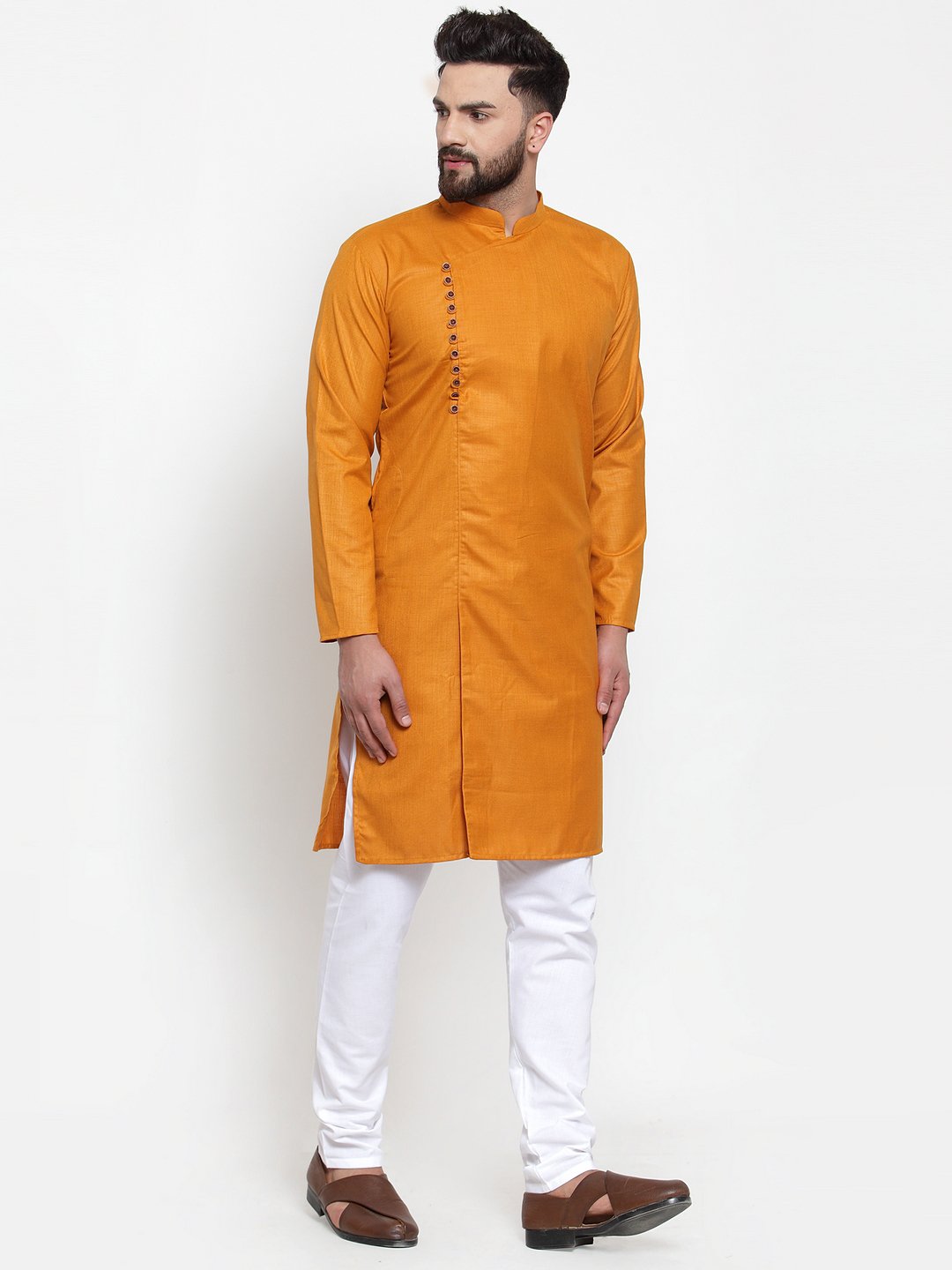 Jompers Men Mustard Solid Kurta with Churidar