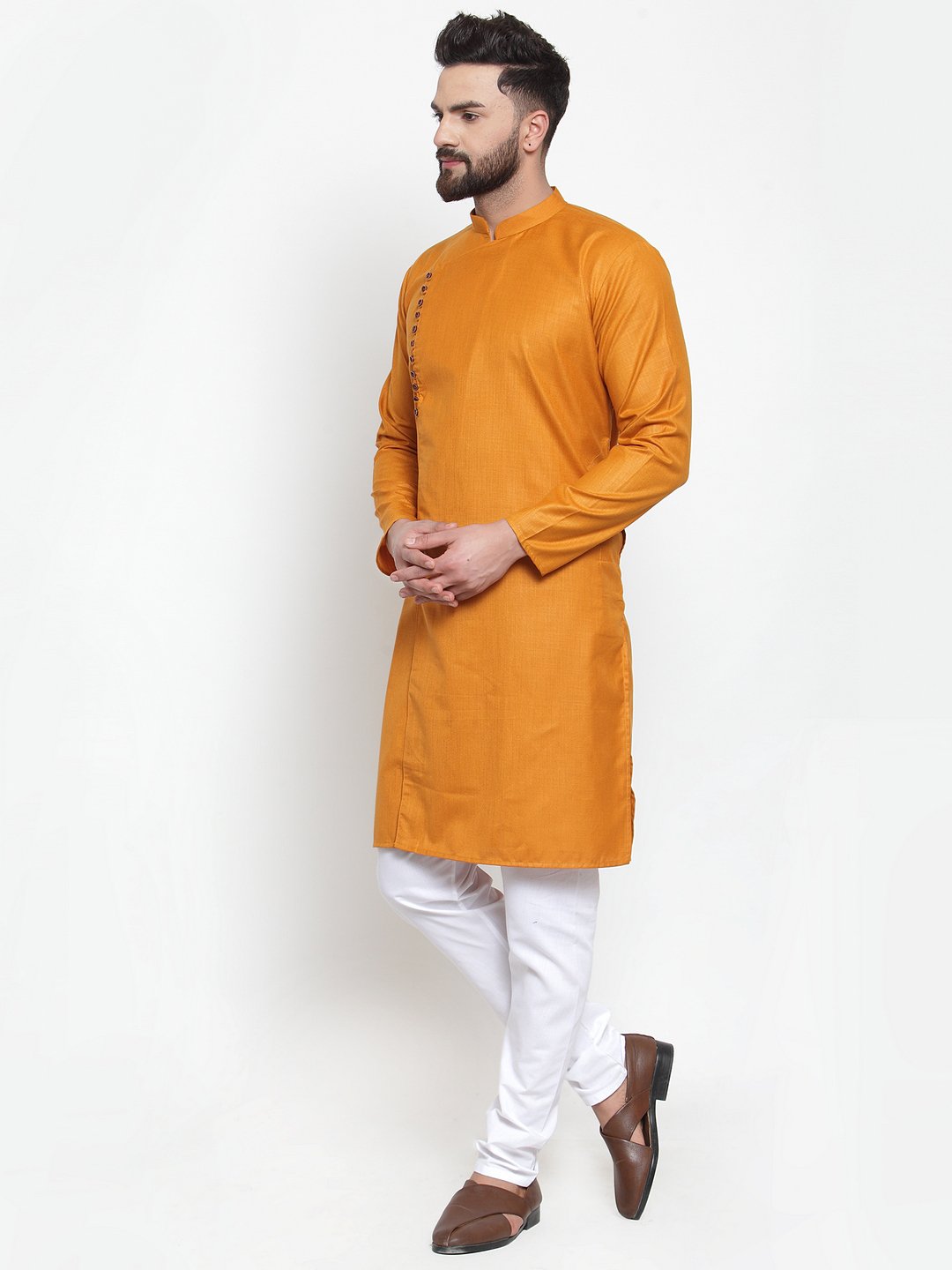Jompers Men Mustard Solid Kurta with Churidar