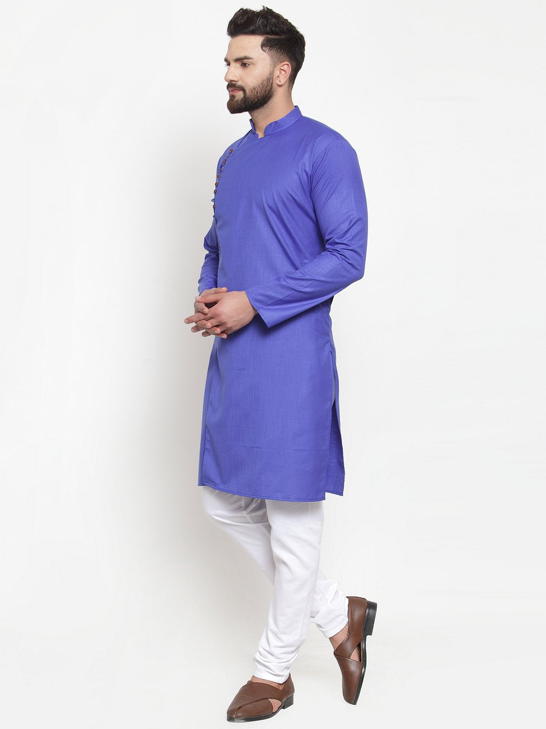 Jompers Men Royal-Blue Solid Kurta with Churidar