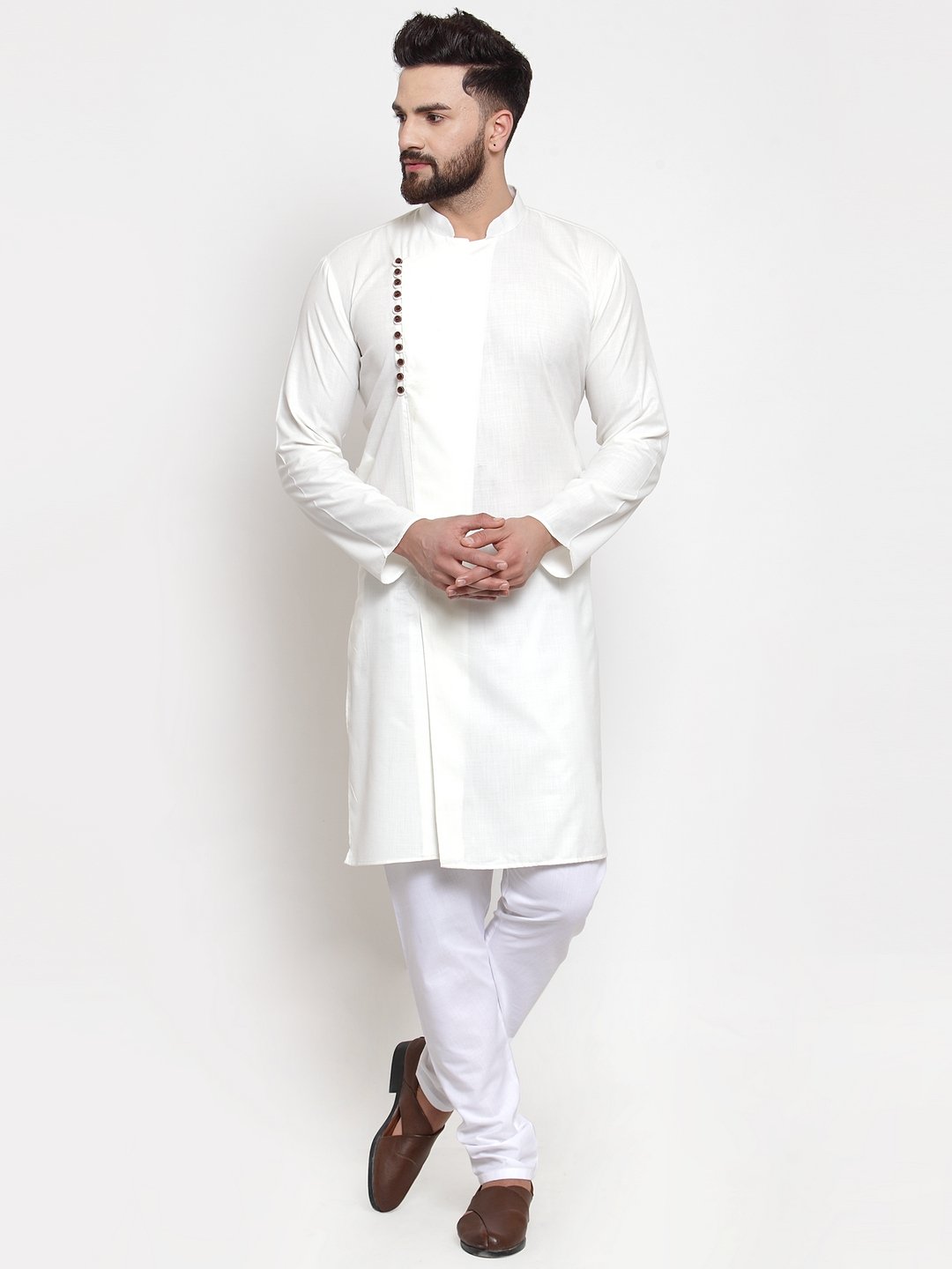 Jompers Men's White Solid Kurta Only