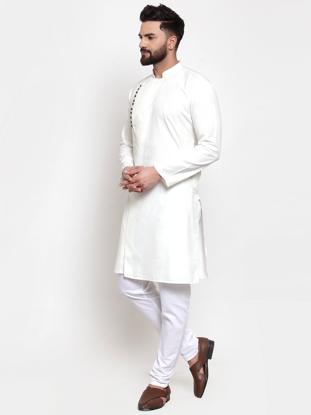 Jompers Men's White Solid Kurta Only