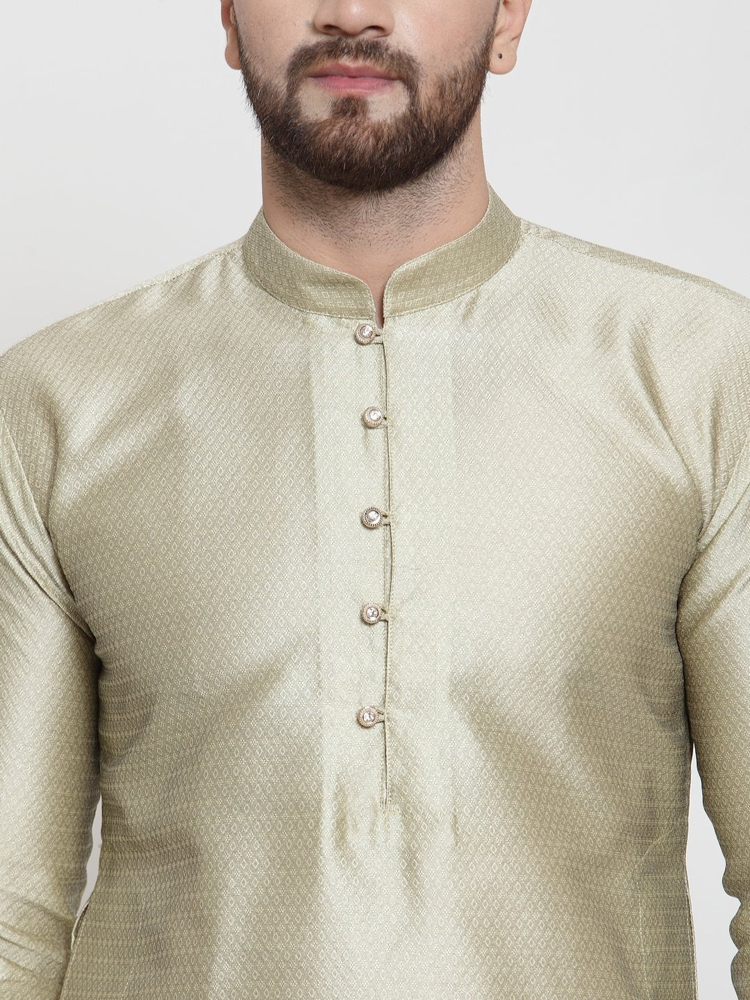 Jompers Men Beige & White Self Design Kurta Only