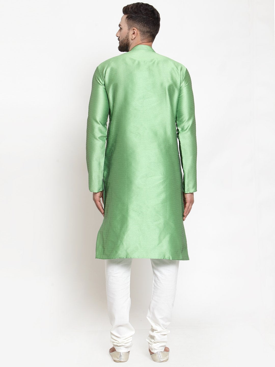Jompers Men Green & White Self Design Kurta with Churidar