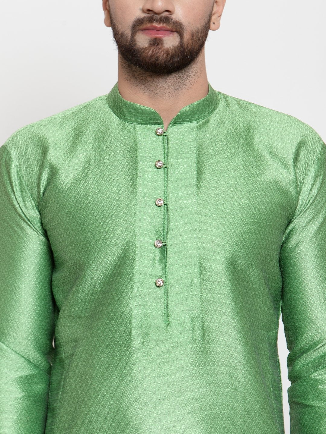 Jompers Men Green & White Self Design Kurta with Churidar