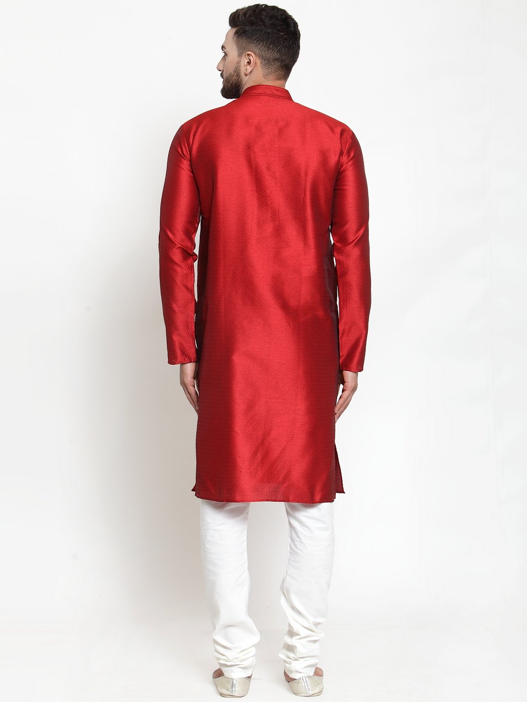 Jompers Men Maroon & White Self Design Kurta Only