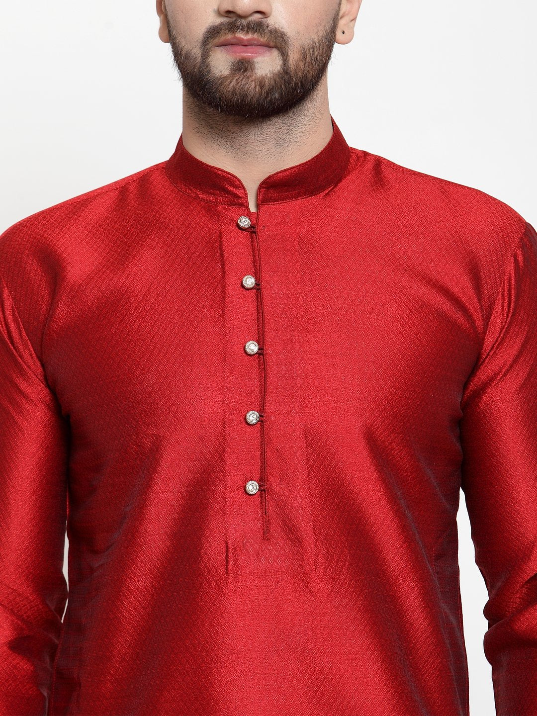 Jompers Men Maroon & White Self Design Kurta with Churidar