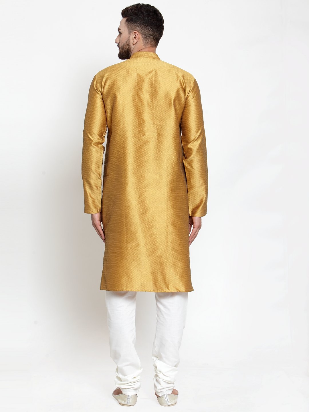 Jompers Men Mustard & White Self Design Kurta with Churidar