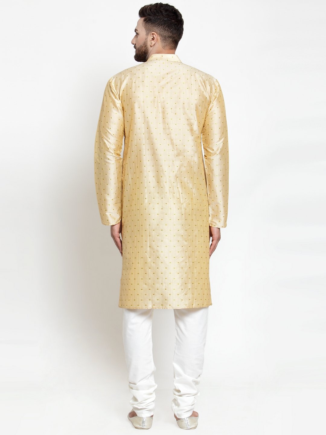 Jompers Men Mustard & Golden Self Design Kurta Only