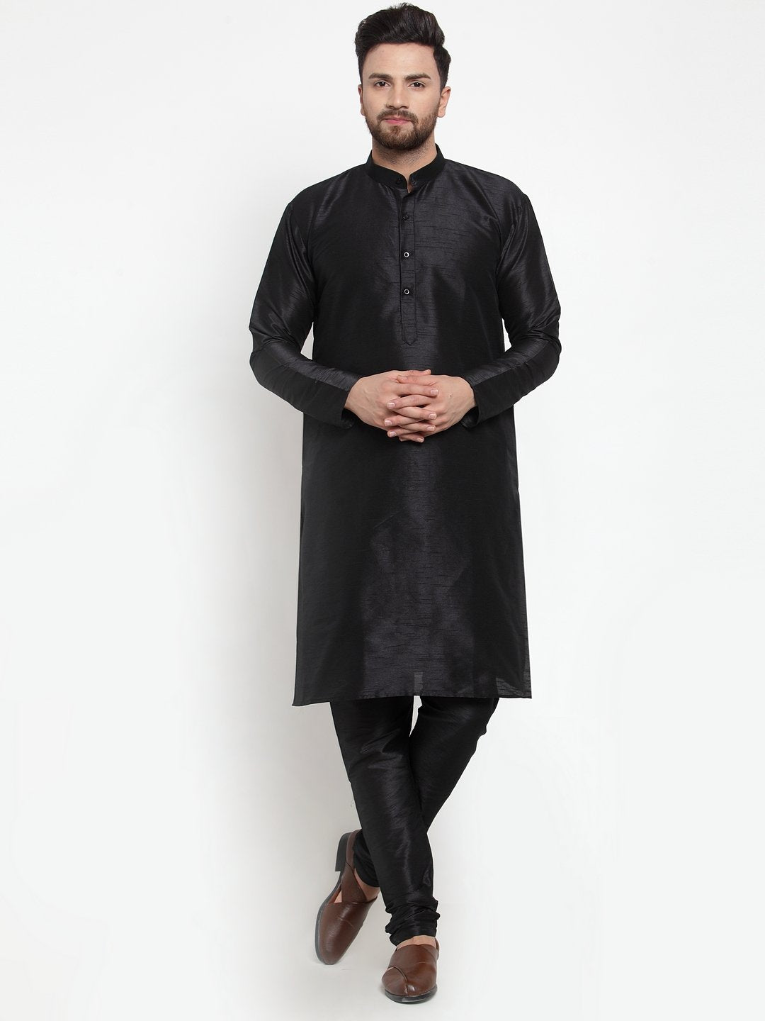 Jompers Men's Black Solid Kurta with Churidar