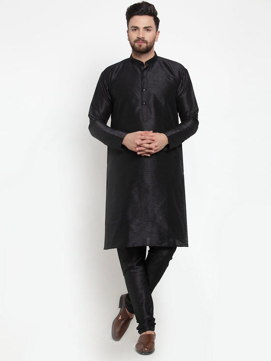 Jompers Men's Black Solid Kurta with Churidar