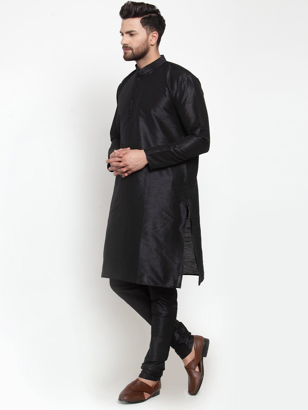 Jompers Men Black Solid Long Sleeves Kurta Only