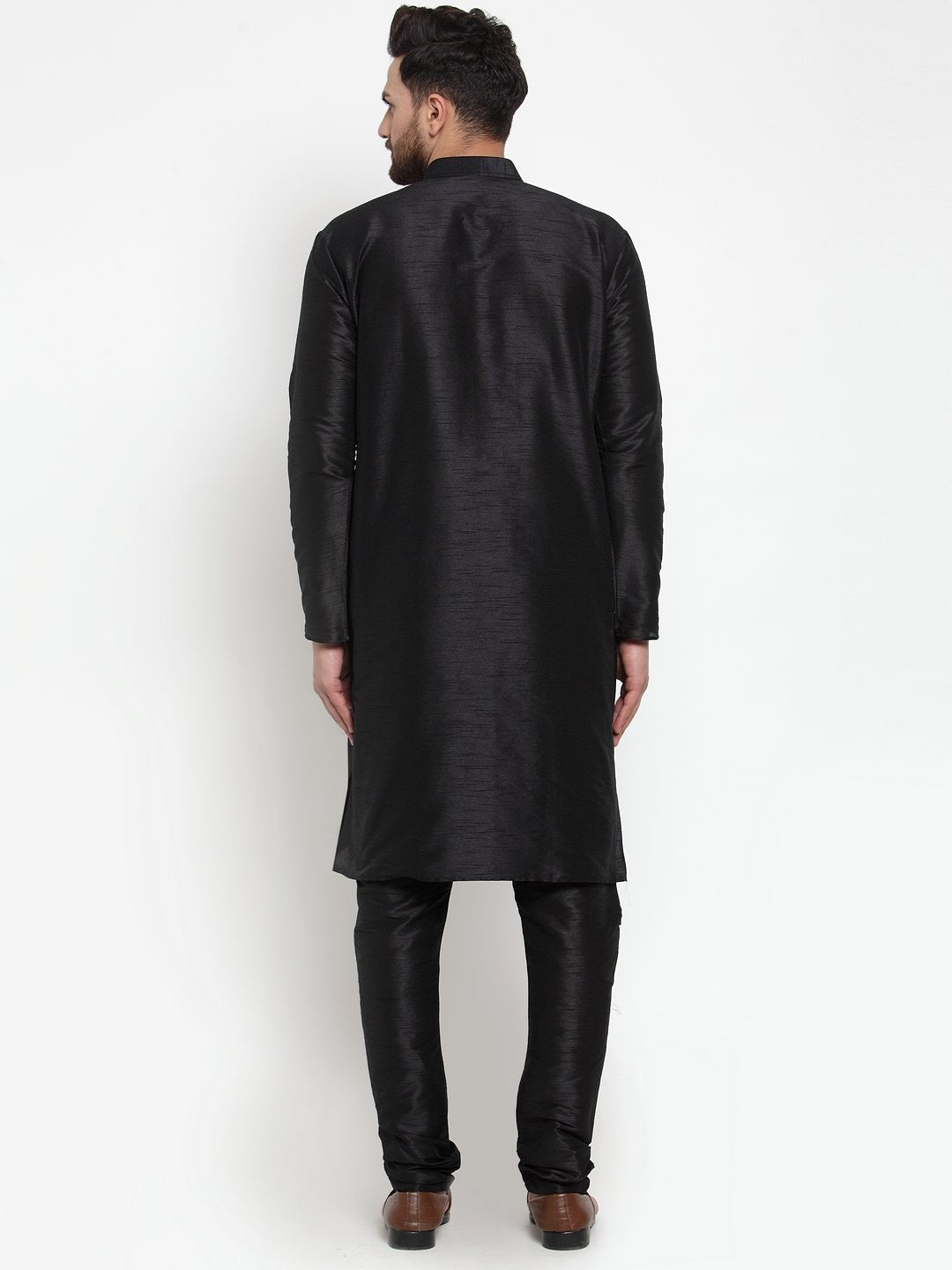 Jompers Men's Black Solid Kurta with Churidar