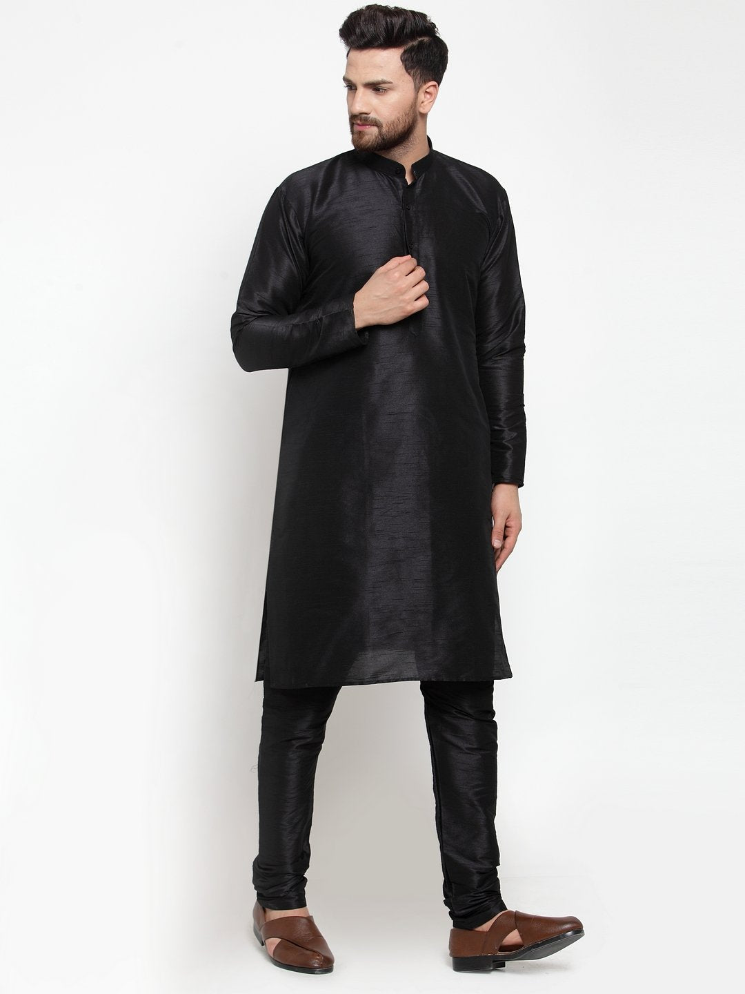 Jompers Men's Black Solid Kurta with Churidar