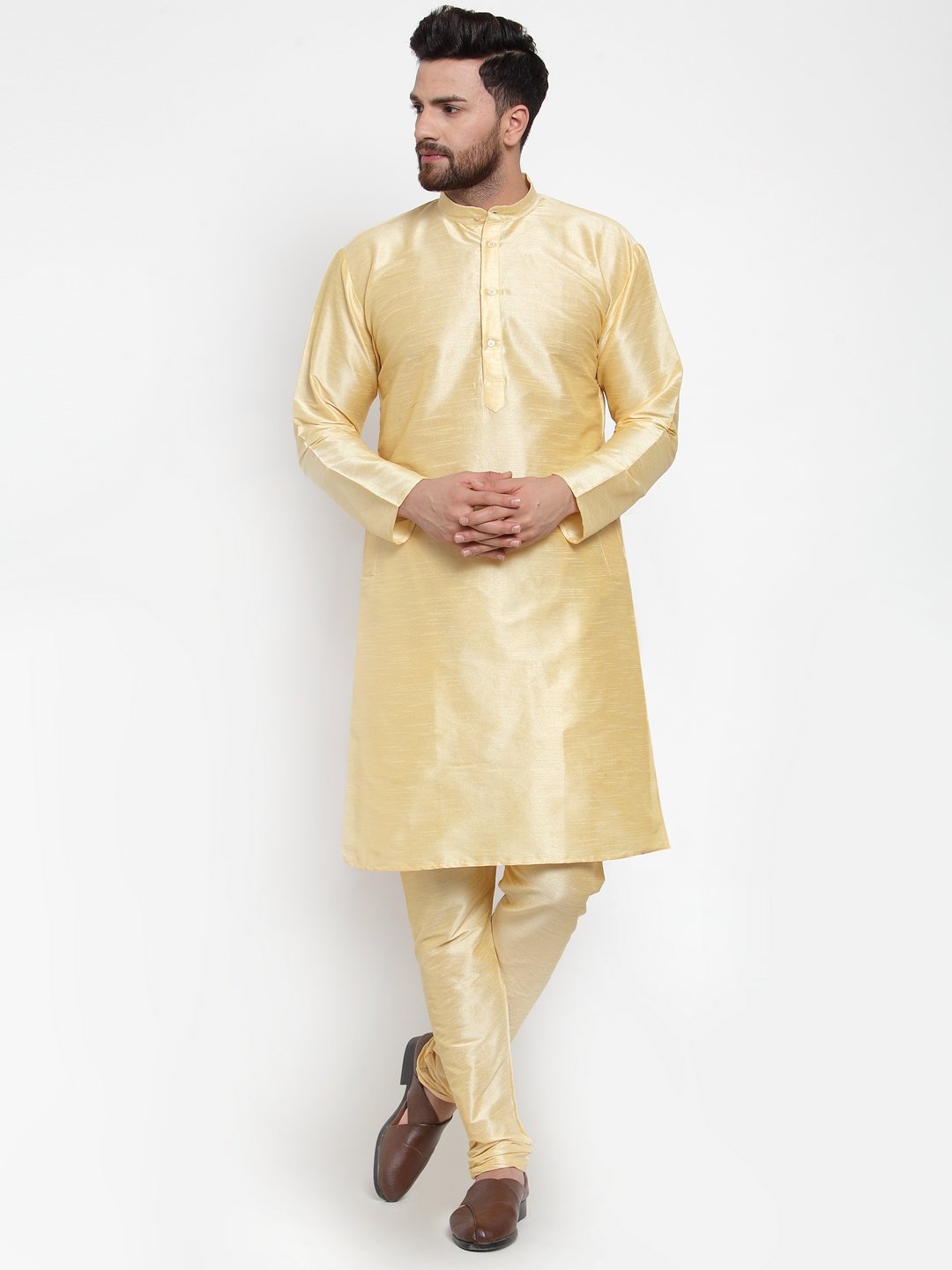 Jompers Men Golden Solid Kurta Only