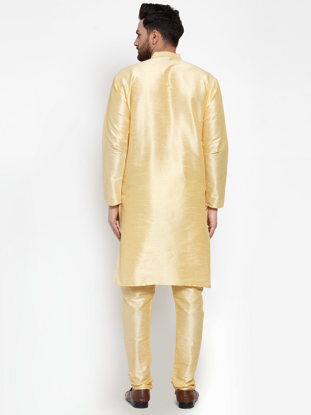 Jompers Men Golden Solid Kurta with Churidar