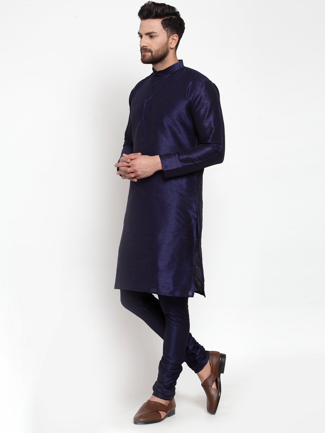 Jompers Men NavyBlue Solid Kurta with Churidar