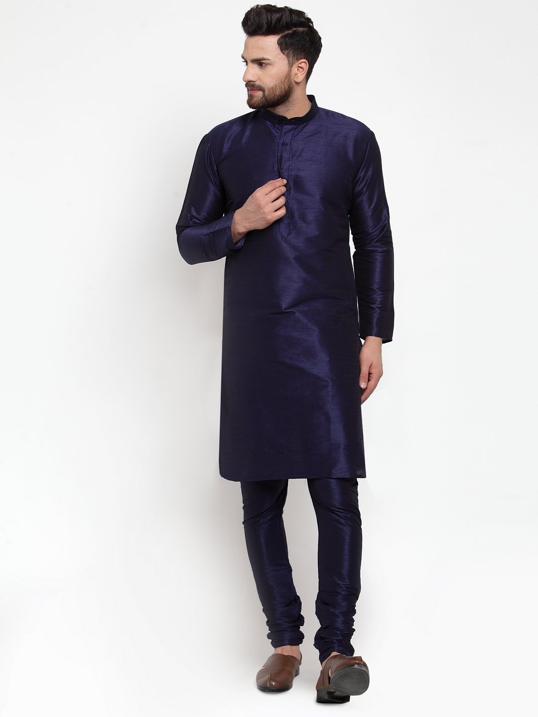 Jompers Men NavyBlue Solid Kurta with Churidar