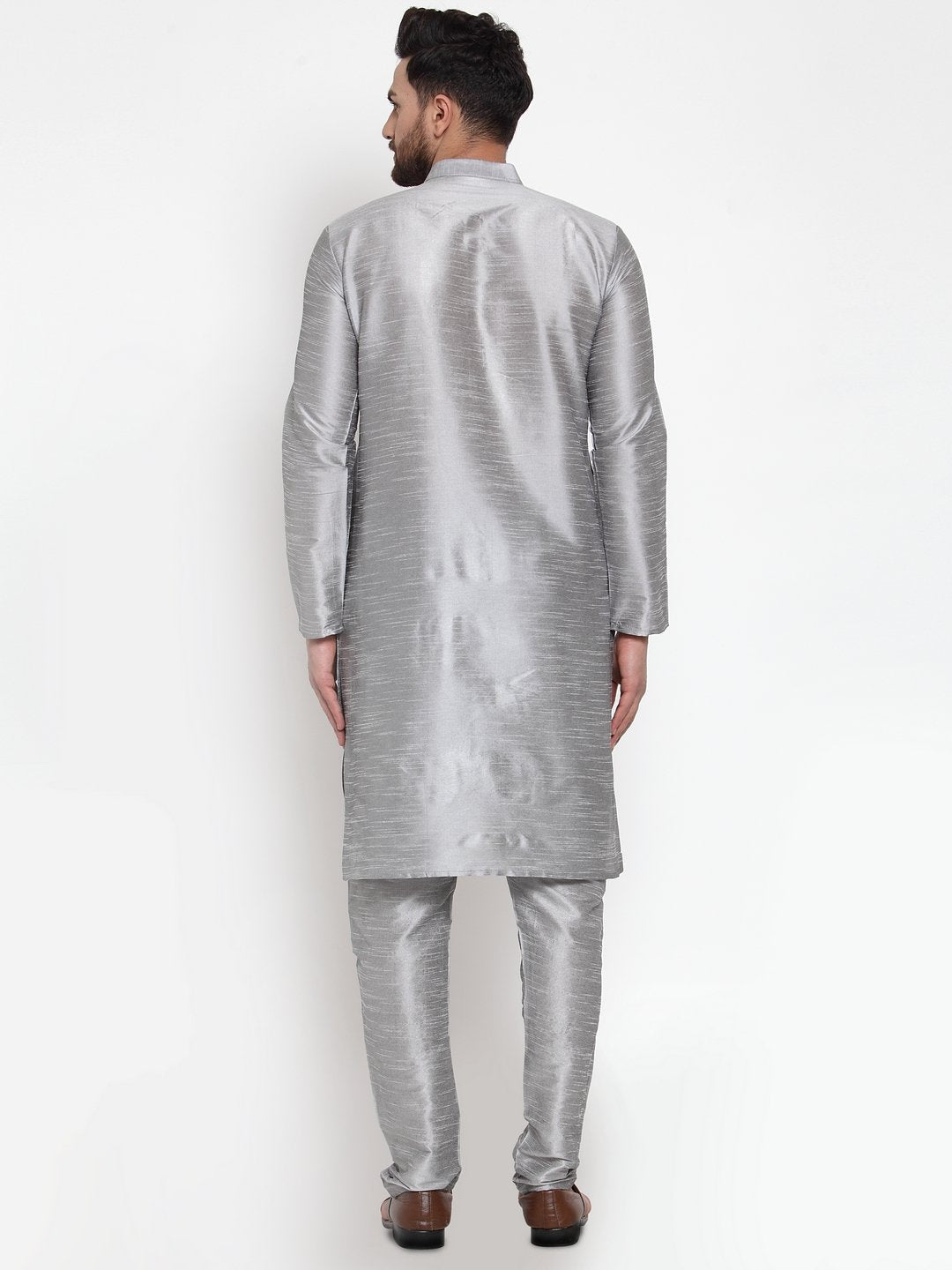 Jompers Men Silver Solid Kurta with Churidar