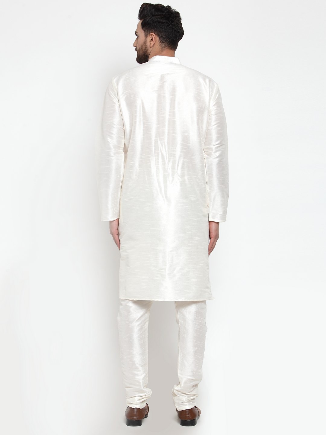 Jompers Men White Solid Long Sleeves Kurta with Churidar