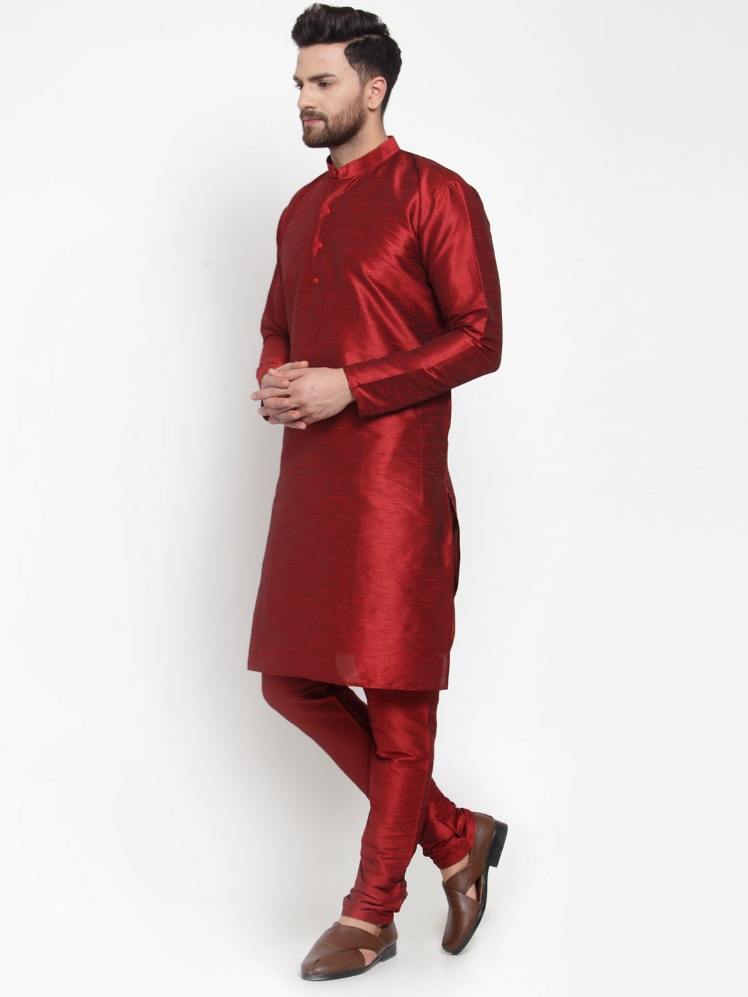 Jompers Men Maroon Solid Kurta with Churidar