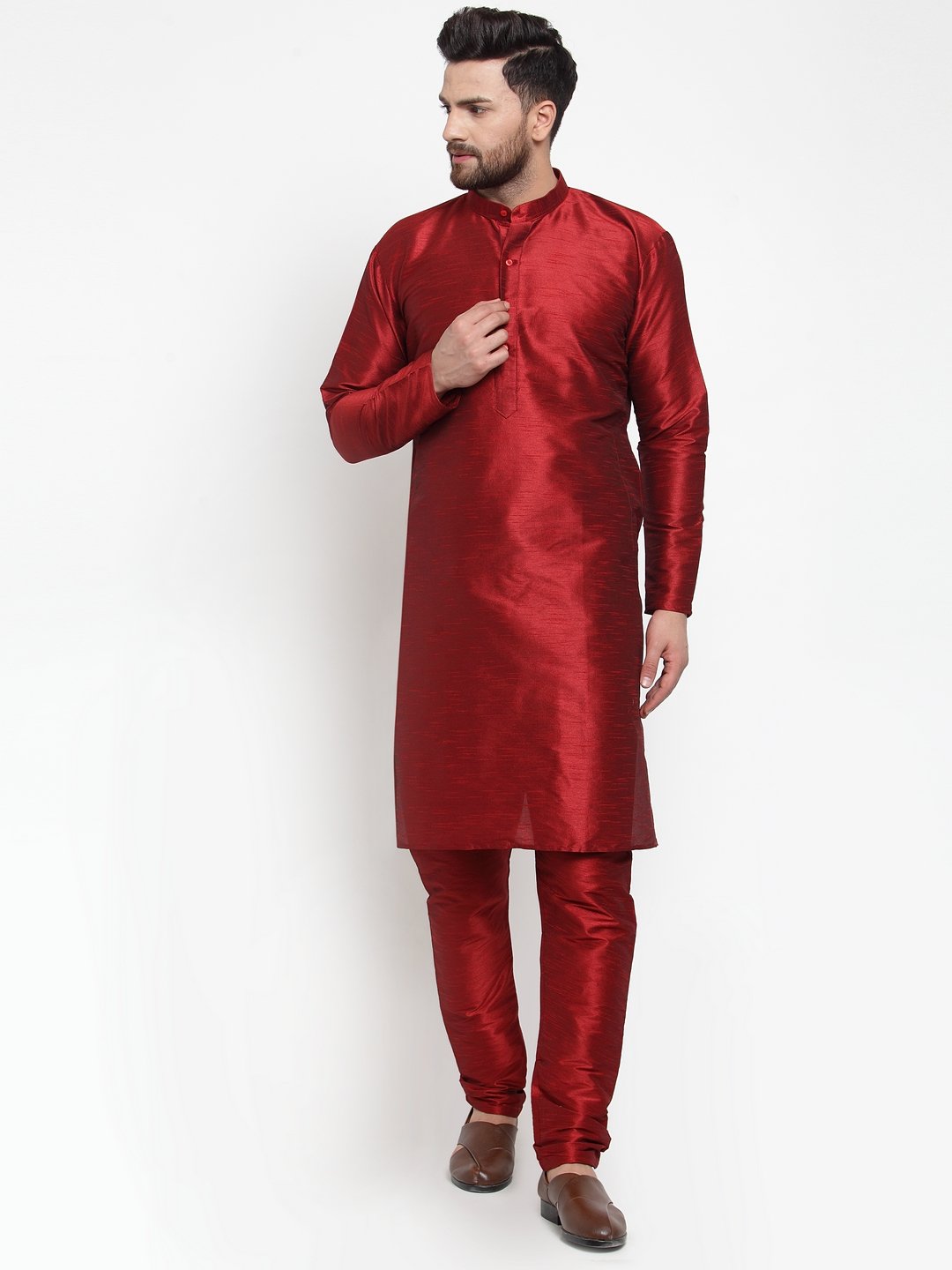 Jompers Men Maroon Solid Kurta with Churidar