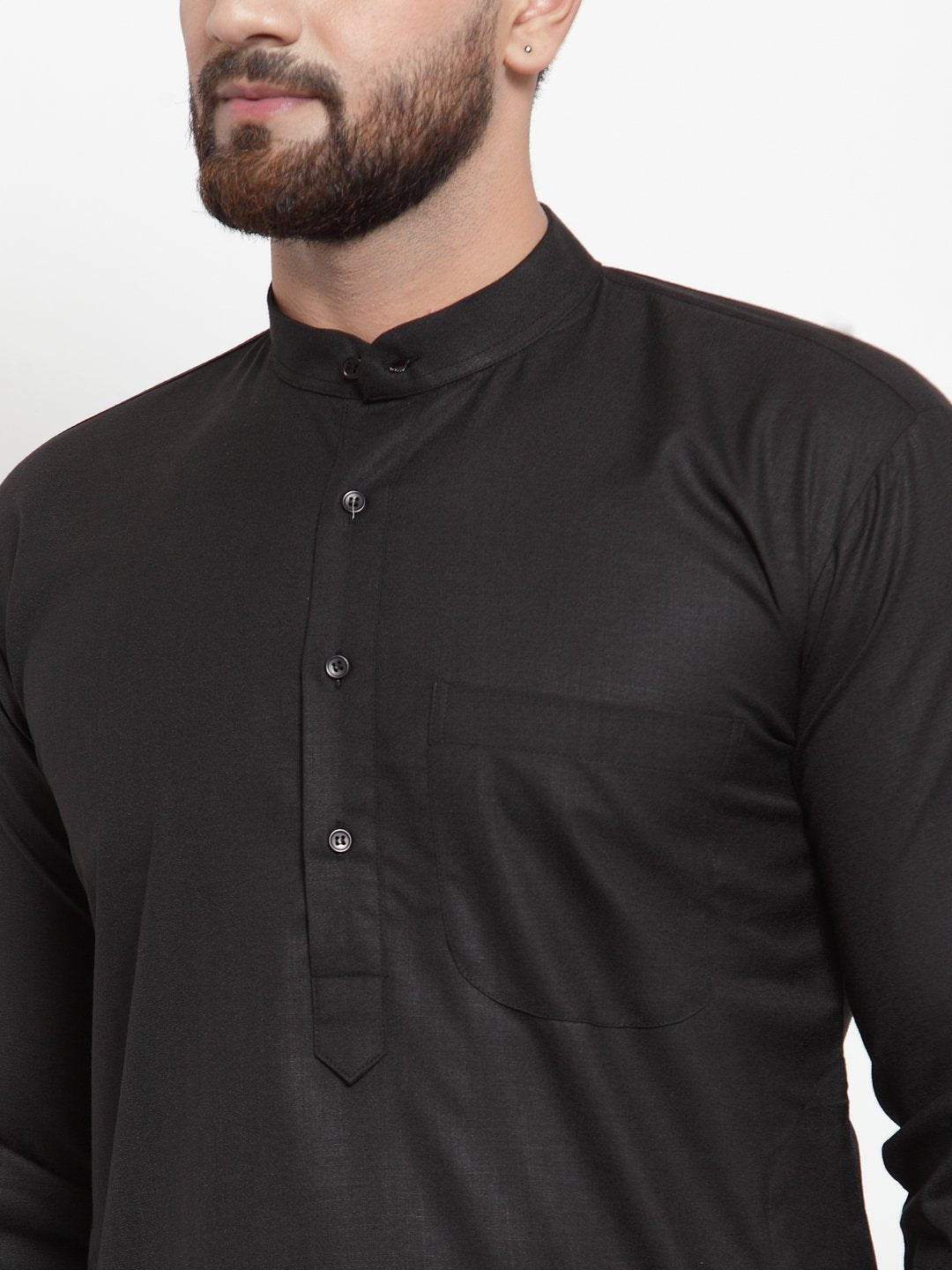 Jompers Men Black Solid Mandarin Collar Kurta with Churidar 