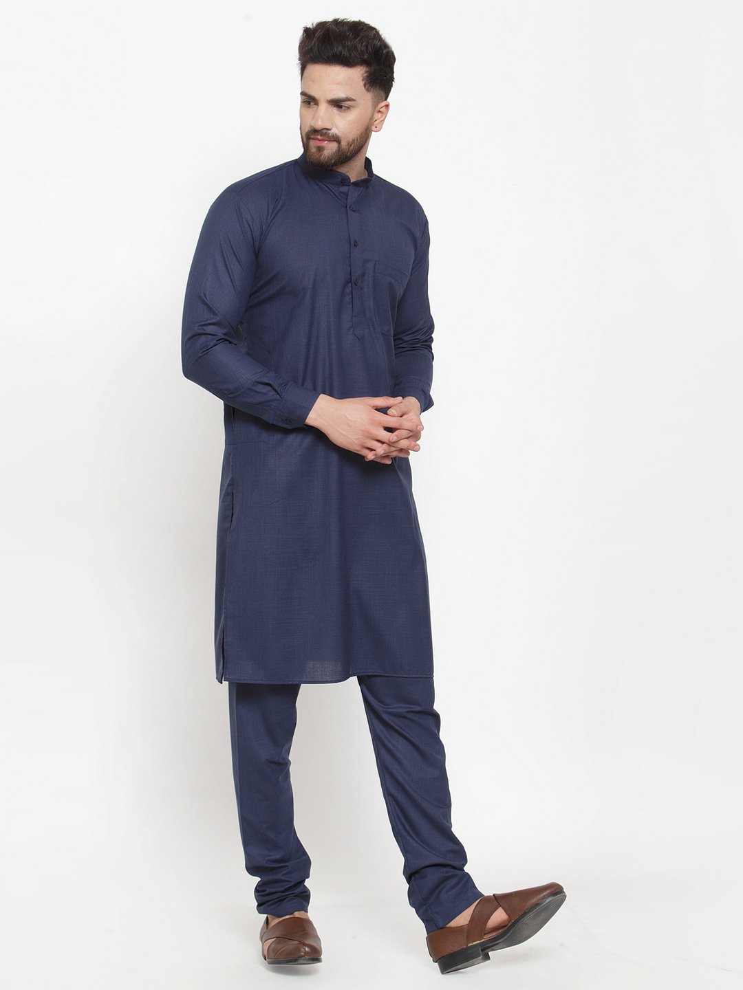 Jompers Men Navy-Blue Solid Kurta Only