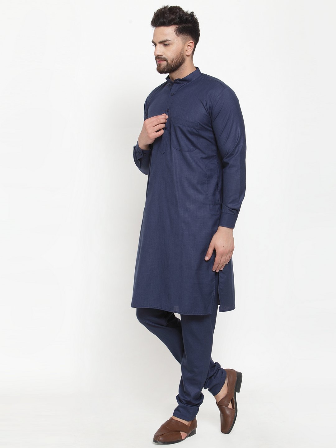 Jompers Men Navy-Blue Solid Kurta Only