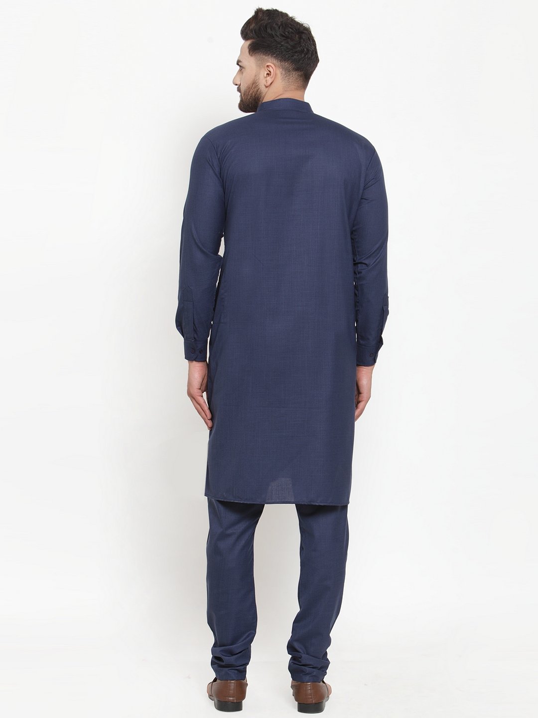 Jompers Men Navy-Blue Solid Kurta with Churidar