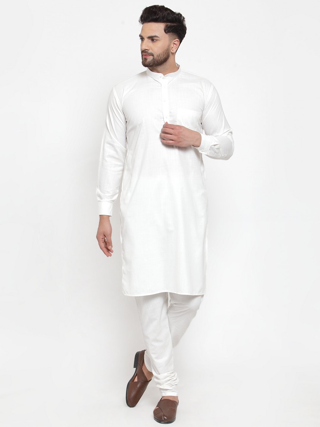 Jompers Men White Solid Kurta with Churidar 