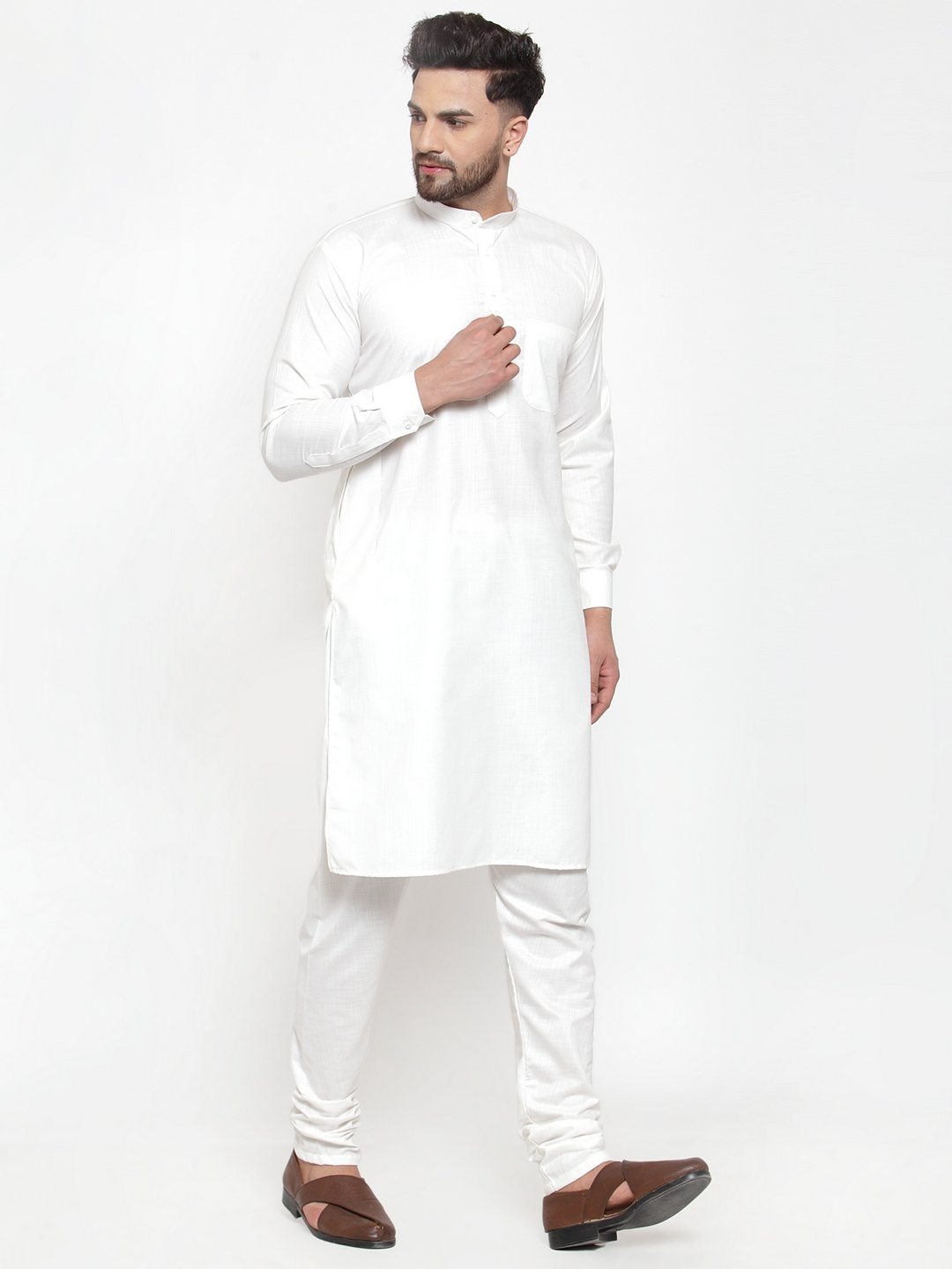Jompers Men White Solid Kurta with Churidar 