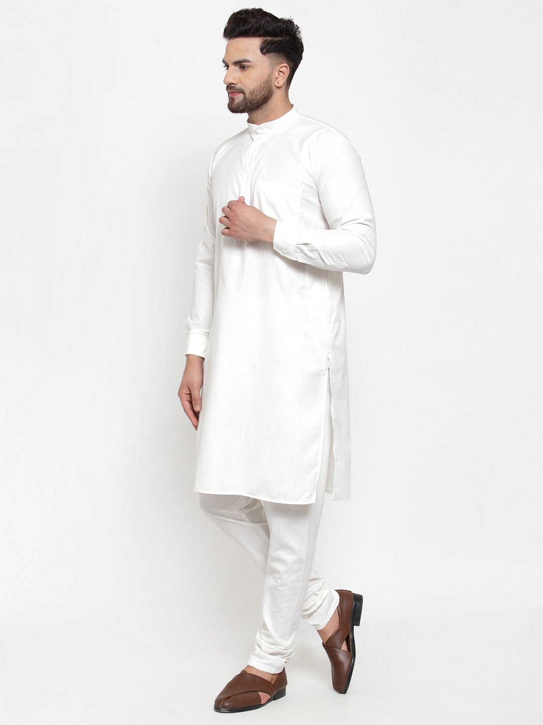 Jompers Men White Solid Kurta with Churidar 