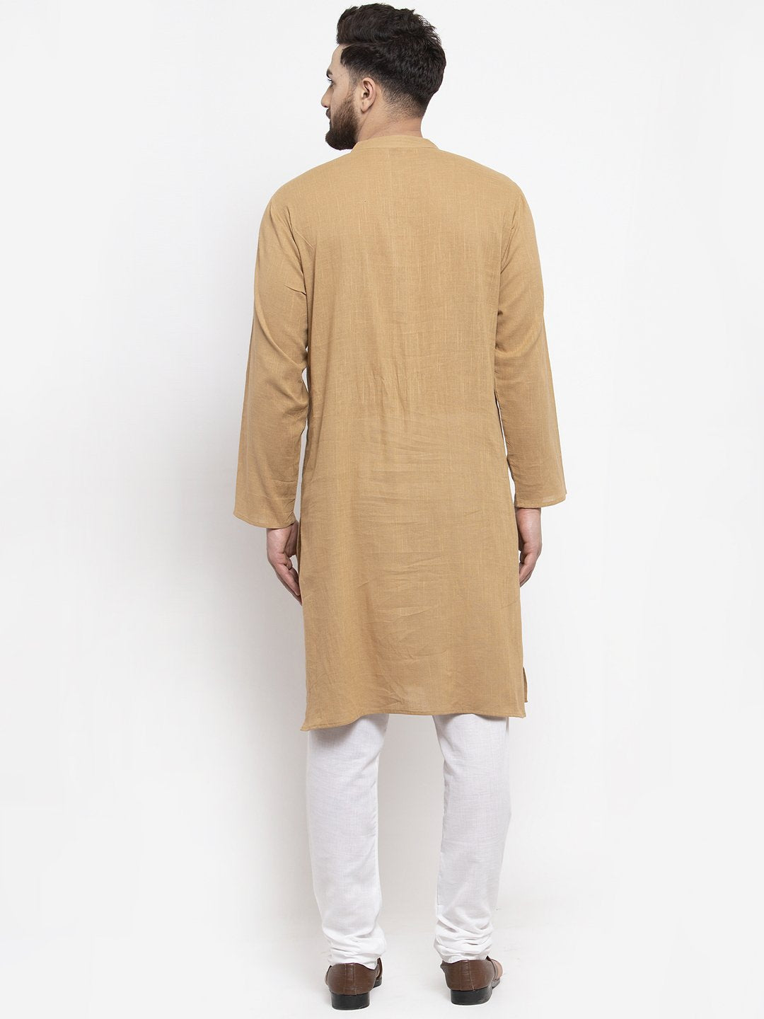 Jompers Men Beige & White Solid Pin-tucks Kurta Only