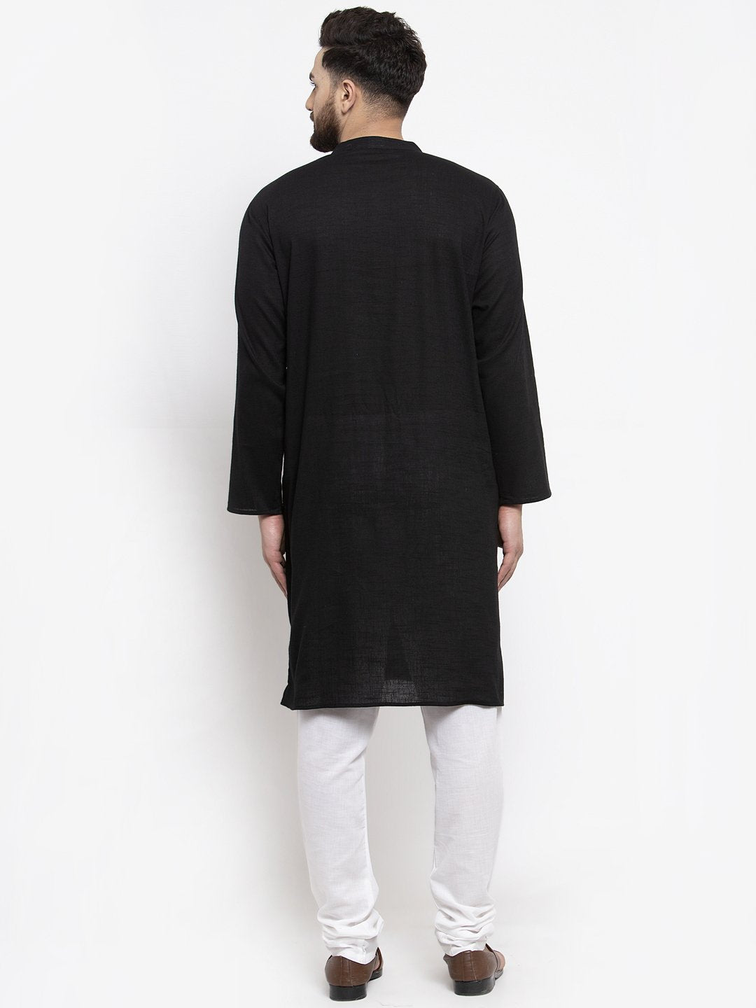 Jompers Men Black & White Solid Pin-tucks Kurta with Churidar